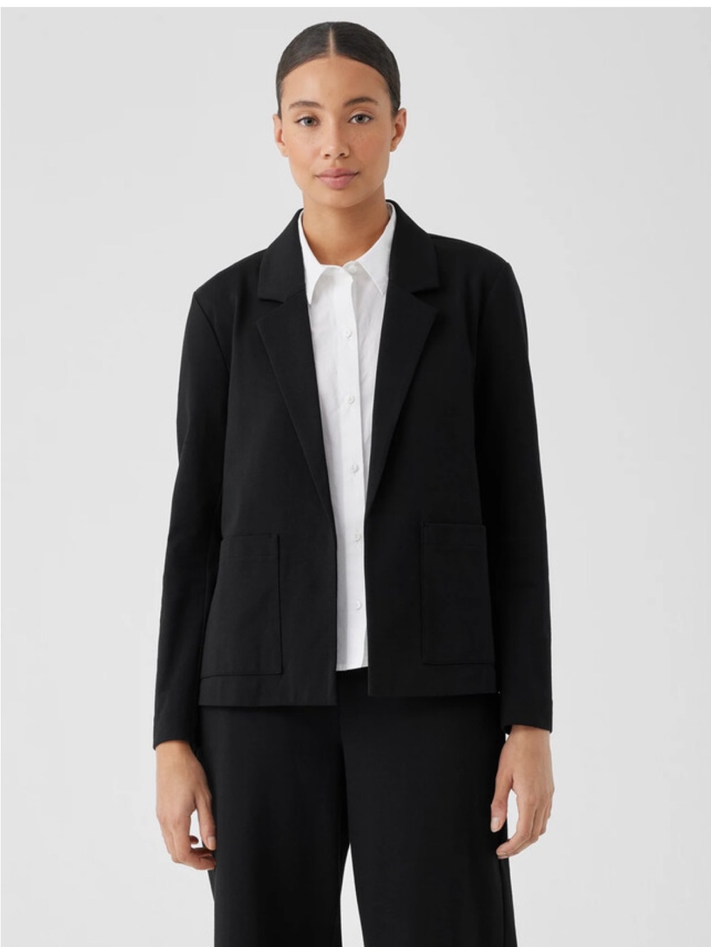 Eileen Fisher Cotton Ponte Blazer Open Front Jacket Black Organic Cotton Size 1X